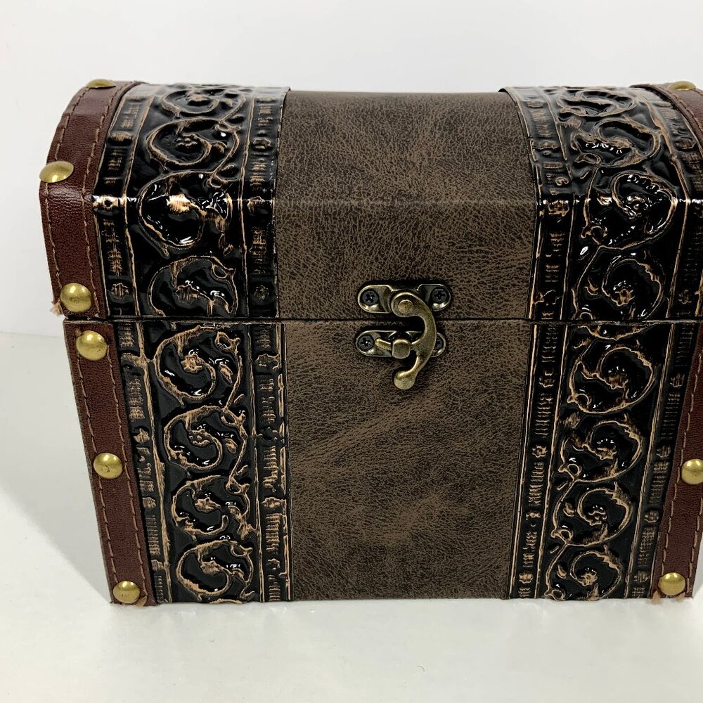 Vintage Wooden Treasure Chest Trinket Box Storage 8x4 Inches Hinged Lid Rustic